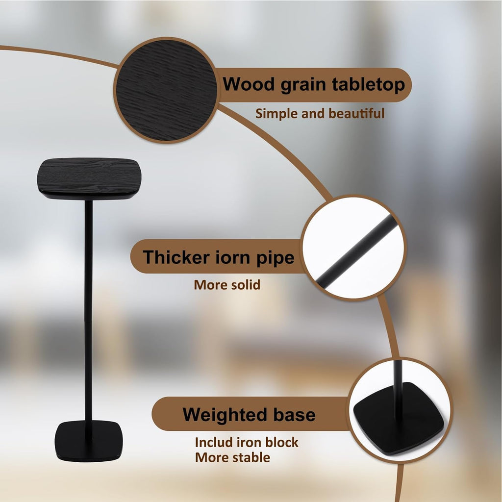 Pedestal Side Table, Small Drink Tables Pedestal Stand, Black Square Mini End Table, Cocktail Martini Coffee Tables, Tiny Side Table for Living Room,Small Spaces,Sofa,Couch