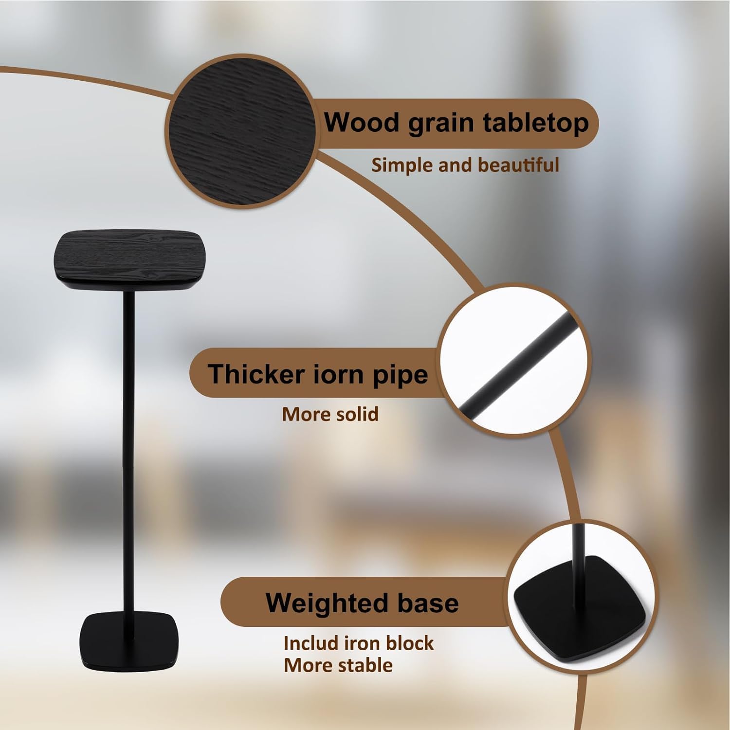 Pedestal Side Table, Small Drink Tables Pedestal Stand, Black Square Mini End Table, Cocktail Martini Coffee Tables, Tiny Side Table for Living Room,Small Spaces,Sofa,Couch