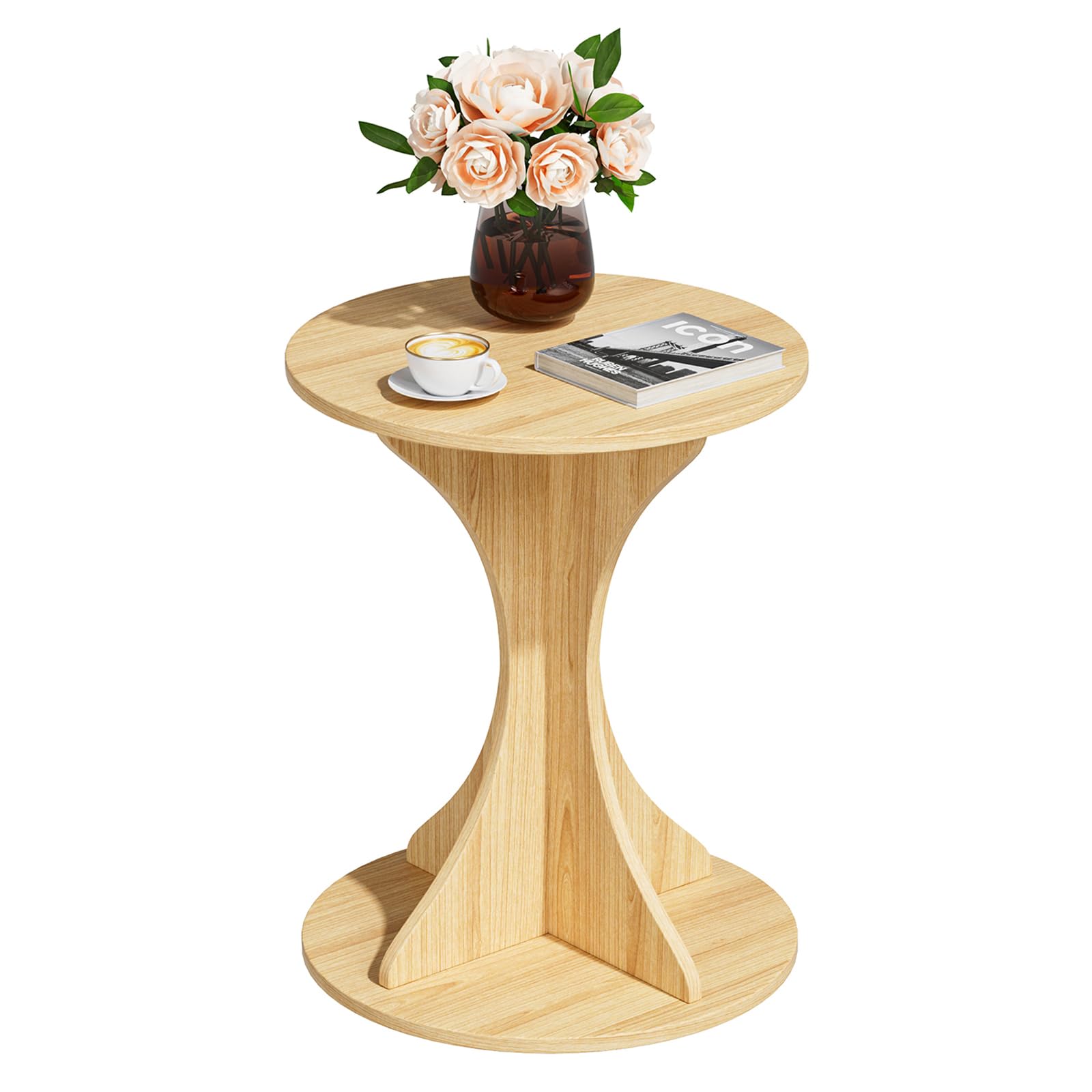 Small Round Side End Table - Wood Accent Coffee Table for Living Room, Modern Circle Nightstand with Pedestal for Small Spaces Bedroom Sofa, Vintage Corner Couch Bedside Table (Rustic Brown)