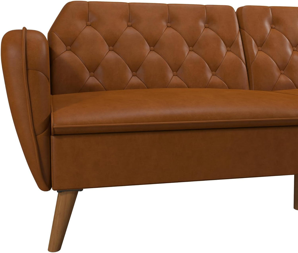 Novogratz Tallulah Memory Foam Futon, Convertible Couch, Camel Faux Leather