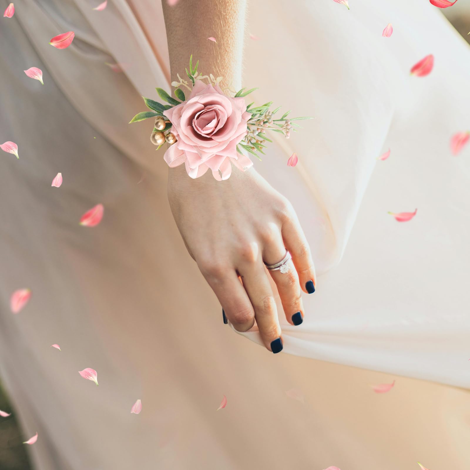 مجموعه 2 عددی گل رز صورتی ZAGQIG برای عروسی، گل مصنوعی مچ‌بند پروم، مچ‌بند و گل سینه مردانه برای تزئین کت پروم، لوازم جانبی جشن عروسی