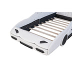 Lit voiture pour garçons taille double Acosure, cadre de lit en bois en forme de voiture de course avec roues et côtés, support à lattes, mobilier jouet pour enfants, tout-petits, chambre d'enfant, blanc