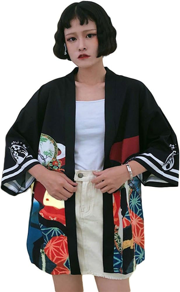 ZooBoo Japanese Kimono Dress Cardigan - Loose Jacket Clothing Robe Costume Bathrobe Sleepwear for Women Girls - Geisha