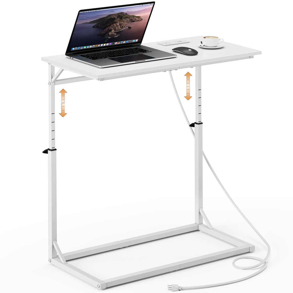 Vagusicc C Shaped End Table, 33"Tall Side Table for Couch, C-Table Sofa Table Adjustable Height Side Table, Large Surface Slide Under Couch Table, Coffee Table TV Tray for Living Room, Bedroom, Black