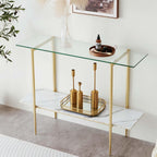 Extra Large Round Coffee Table, Mid-Century Modern Design, D34 x H17 in, for Living Room, 2-Tier Structure, Amber Glass Top and Walnut MDF Shelf, Sleek Conical Metal Legs with Gold Finish