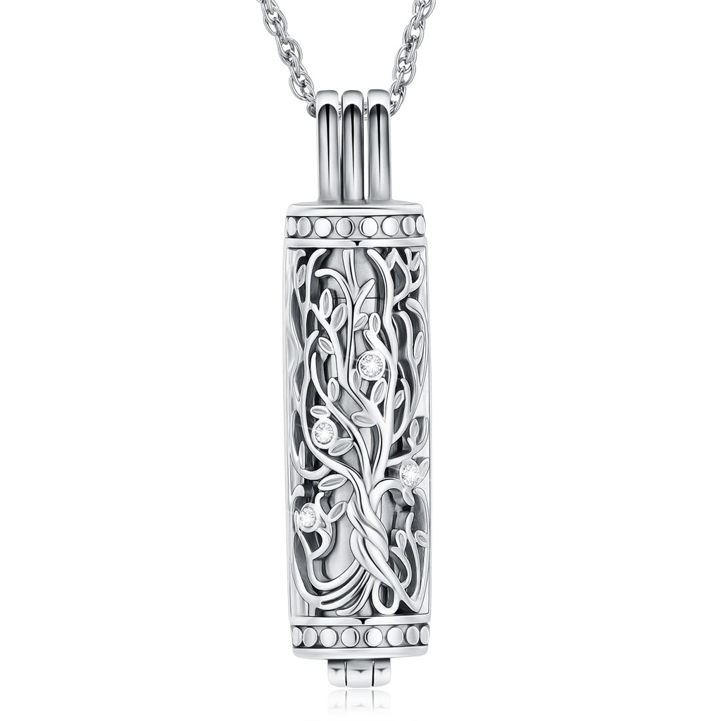 shajwo Cylinder Cremation Jewelry Tree of Life Urn Ashes Necklace for Women Men Vial Cremation Ash Pendant Loved One Memorial Jewelry