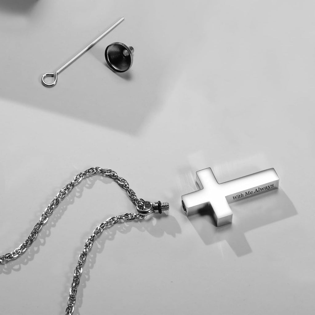 Cremation Cross Necklace for Ashes Cross Urns Locket Pendant Ashes Holder Stainless Steel Memorial Jewelry-With Me Always
