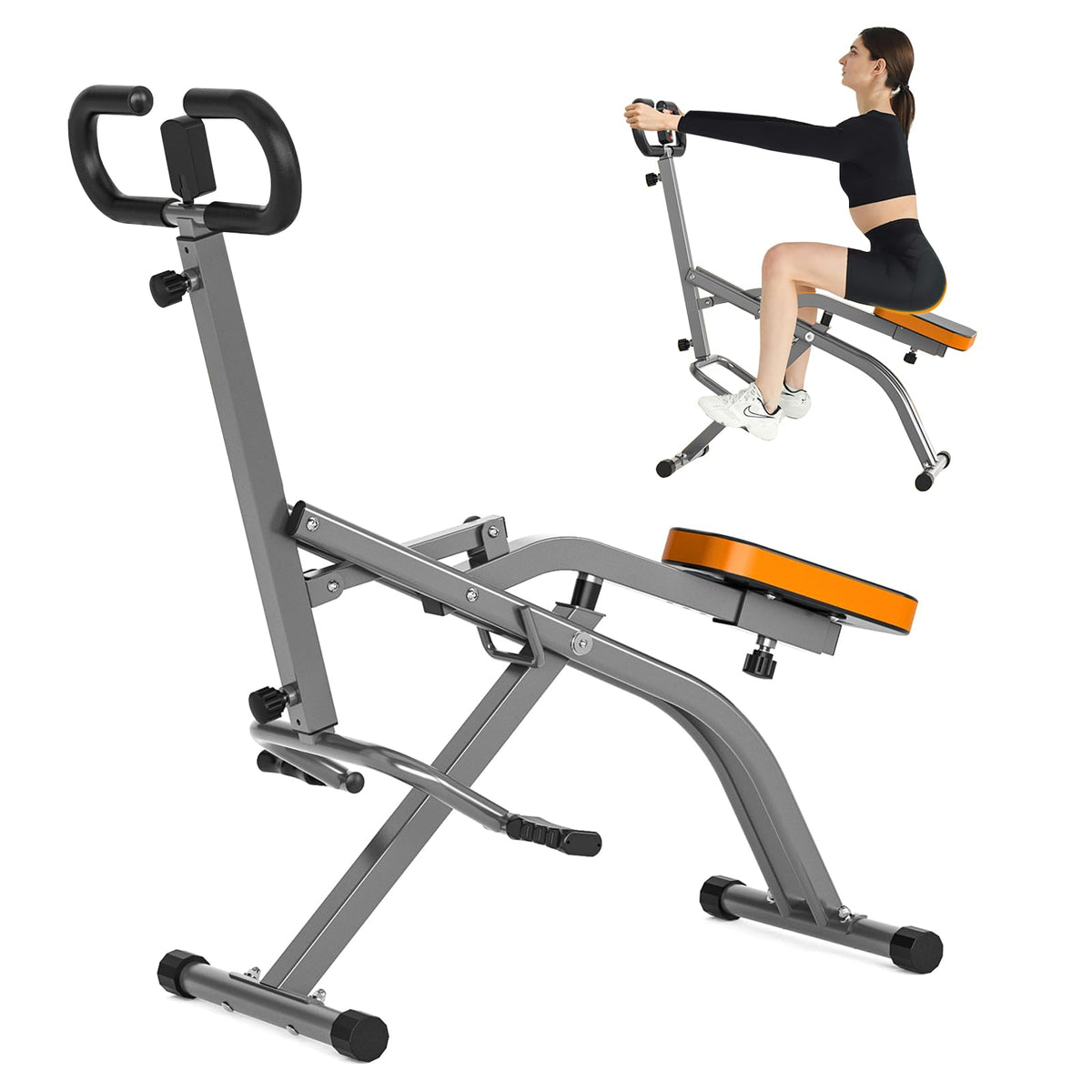 NAYSAYE Entraîneur d'Assistance aux Squats, Machine à Squats Machine à Ramer avec Bandes de Résistance Réglables Écran LCD, Entraîneur d'Exercice Pliable avec Capacité de Charge de 265LBS pour Bureau à Domicile Argenté