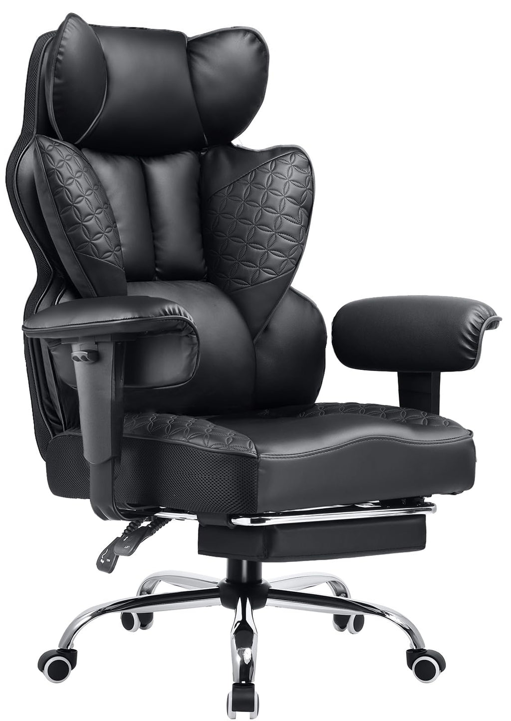 COMHOMA Big and Tall Office Chair 400LBS Wide Ergonomic Gaming Chair with Deluxe Embossing Designed Leather with Foot Rest,150°Reclining Adjustable Armrests Pocket Spring Back Support and Pillow