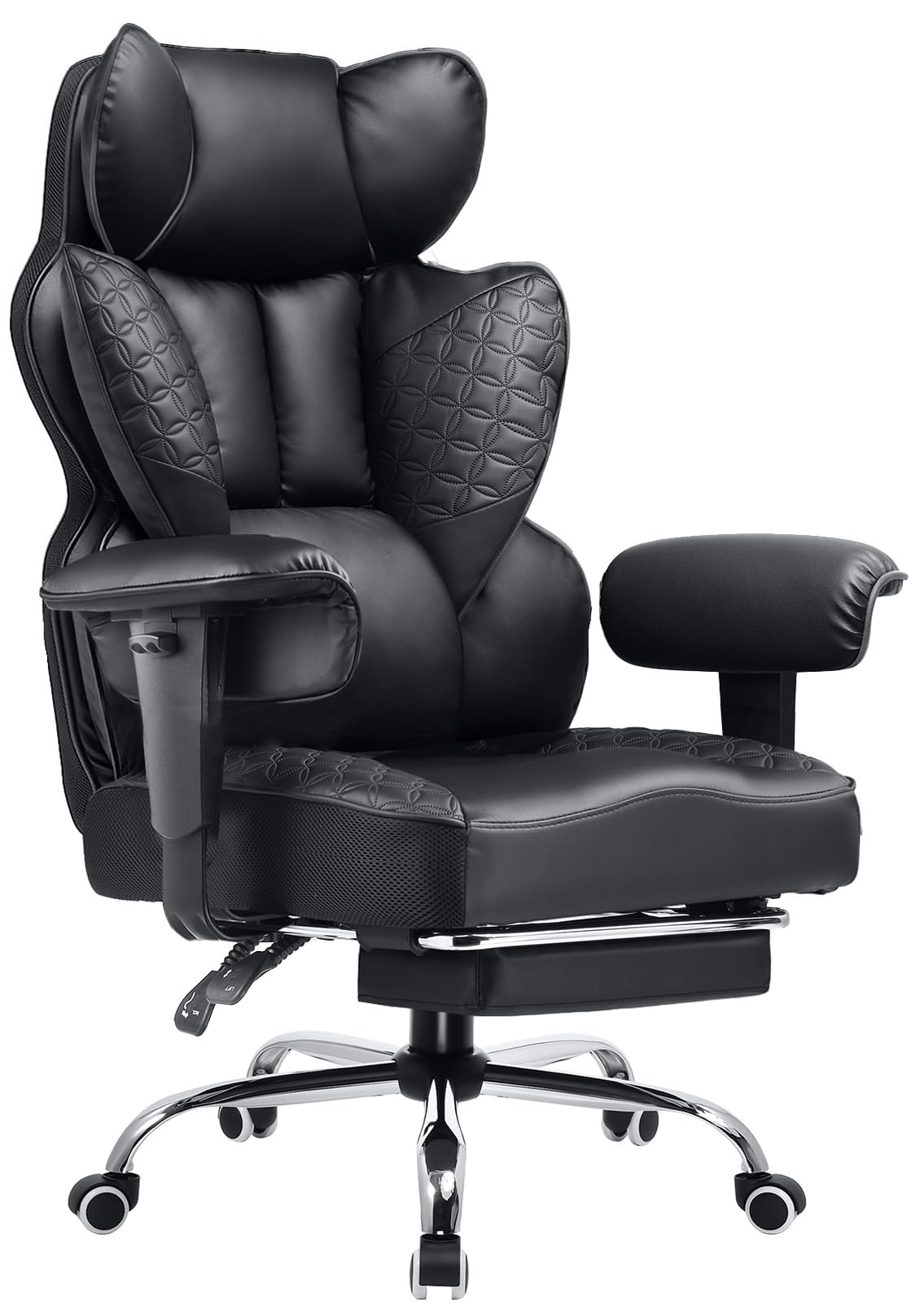 COMHOMA Big and Tall Office Chair 400LBS Wide Ergonomic Gaming Chair with Deluxe Embossing Designed Leather with Foot Rest,150°Reclining Adjustable Armrests Pocket Spring Back Support and Pillow