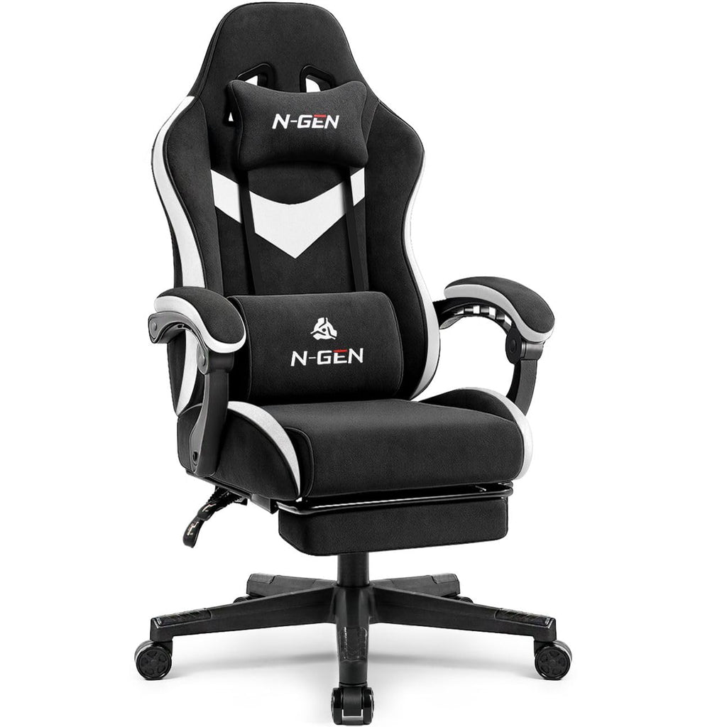 N-GEN GAMING Video Gaming Chair with Footrest Lumbar Support for Home Office High Back Recliner Height Adjustable Ergonomic Comfy Leather Computer Desk Chair (Black)