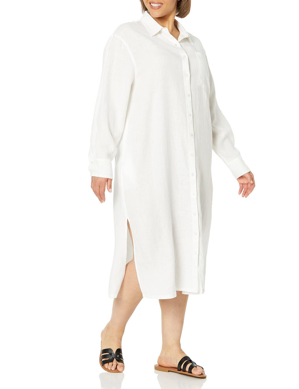 The Drop Women's Fiona Relaxed Linen Midi Shirt Dress, White, 3X, Plus Size