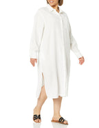 The Drop Women's Fiona Relaxed Linen Midi Shirt Dress, White, 3X, Plus Size