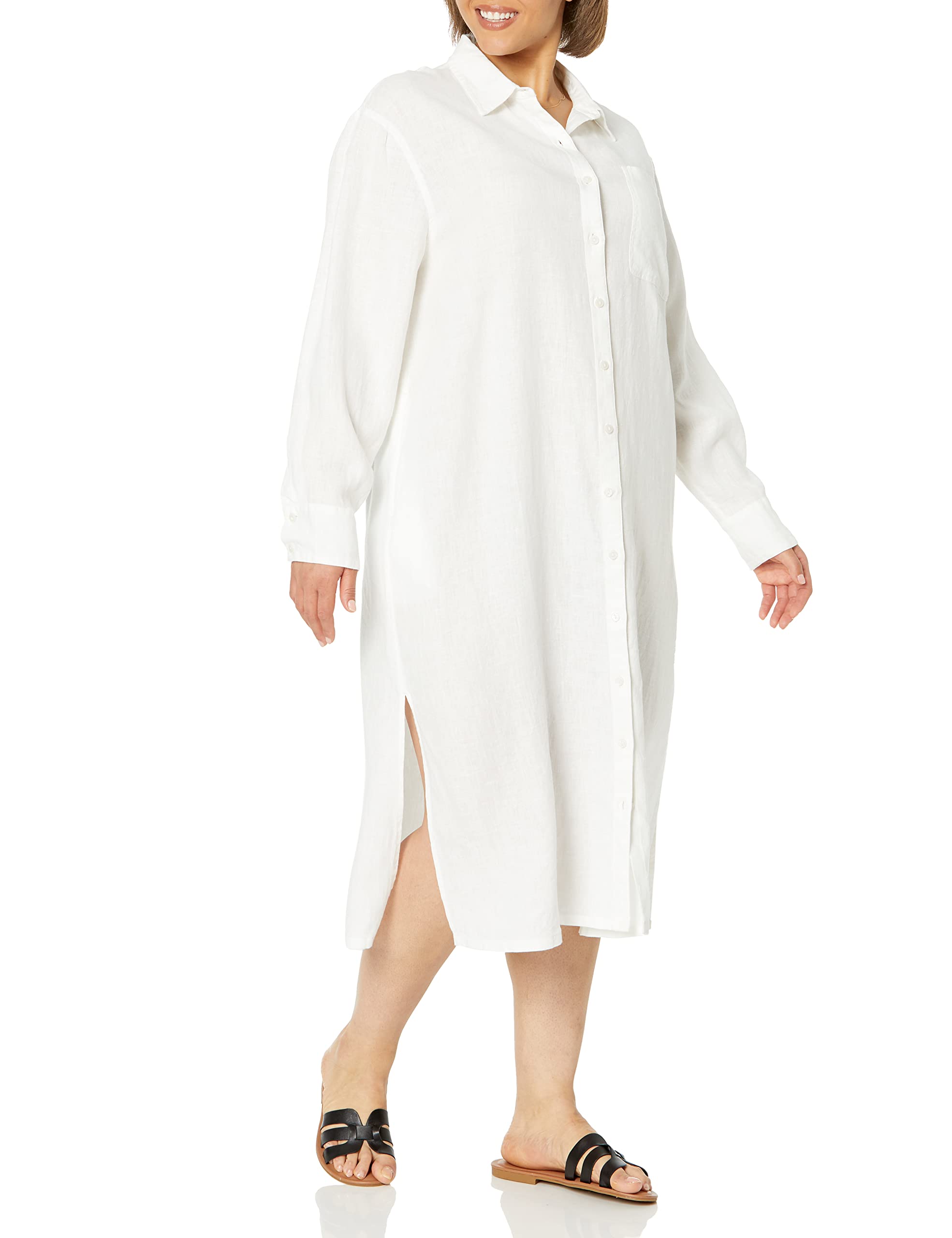 The Drop Women's Fiona Relaxed Linen Midi Shirt Dress, White, 3X, Plus Size
