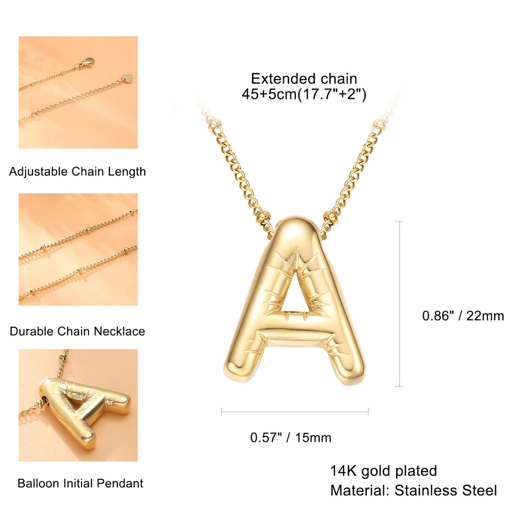 BOLAGTIER Bubble Letter Halskette Goldbeschichteter Ballon Anfangsbuchstabe Massiver Bubble Alphabet Anhänger Halskette Trendiger Schmuck Geschenk für Frauen (D, Gold)