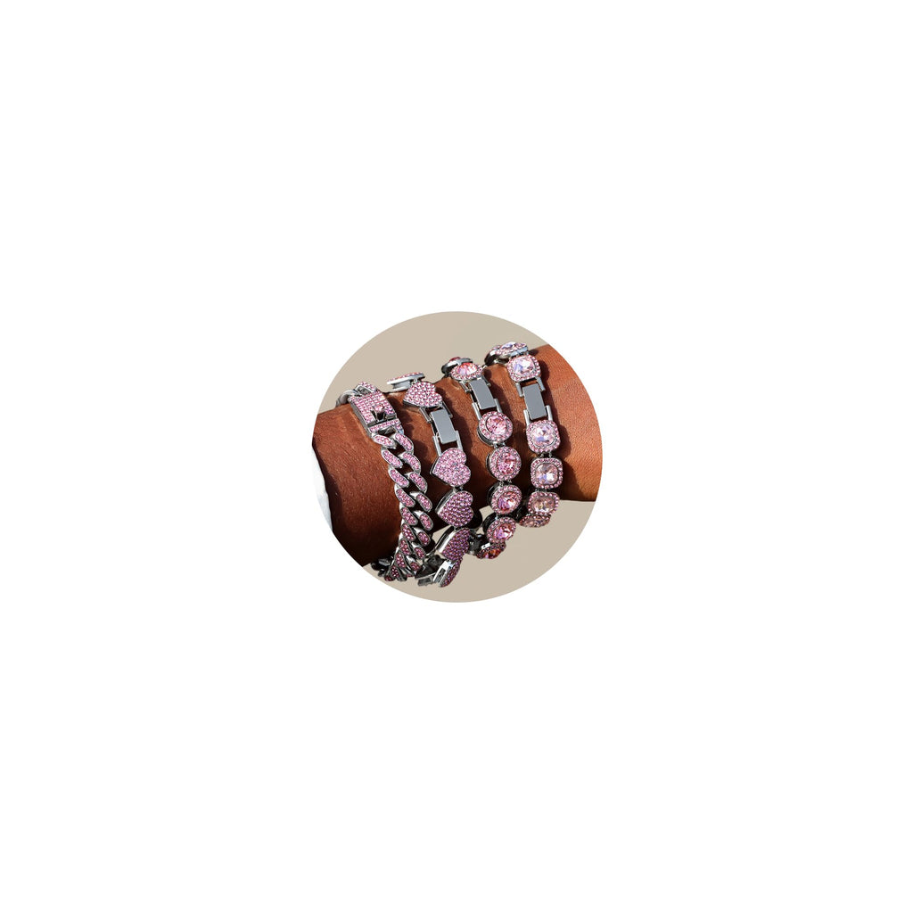 4PCS Gold Bracelets for Women Silver Clustered Tennis Bracelet for Women Heart Round Diamond Cuban Bracelet Layered Link Bracelet Set Fashion Jewelry for Women Set