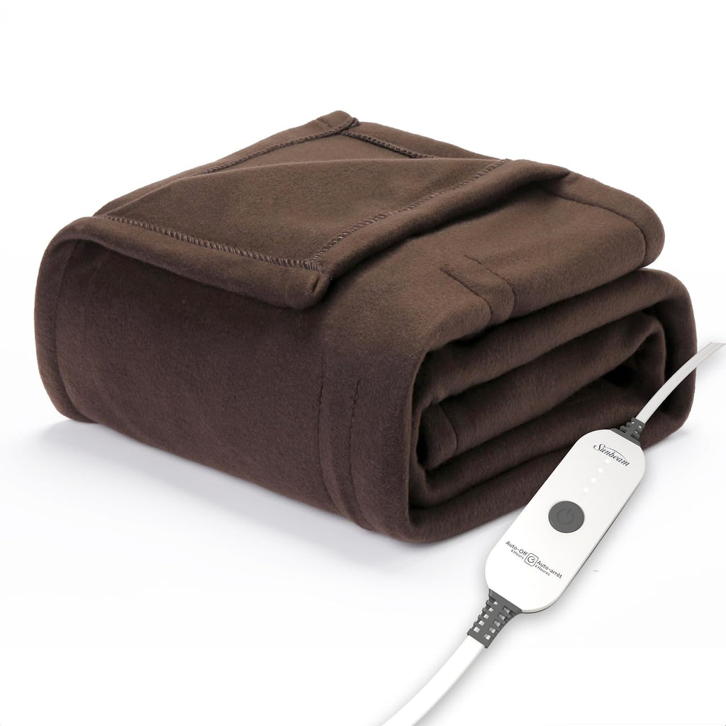 Sunbeam Royal Ultra Fleece Heated Electric Blanket Queen Size, 90" x 84", 12 Heat Settings, 12-Hour Selectable Auto Shut-Off, Fast Heating, Machine Washable, Warm and Cozy, Indigo