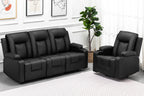 COMHOMA Recline Chair Set，Furniture 2PC Bonded Leather Recliner Set Living Room Set, Sofa, Loveseat（Black,Living Room Set3+2）