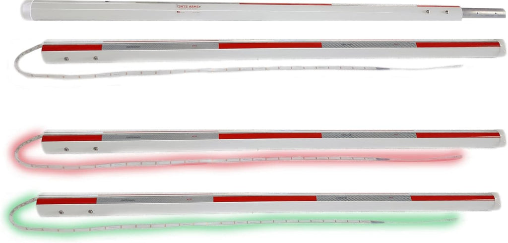 Parking Barrier Arm with LED Complete Kit 12ft 2 pieces X 6 ft Aluminum Round Replacement Arm for Gate Operator (With Red/Silver Stripes) DOT-C2 Reflective Safety Tape