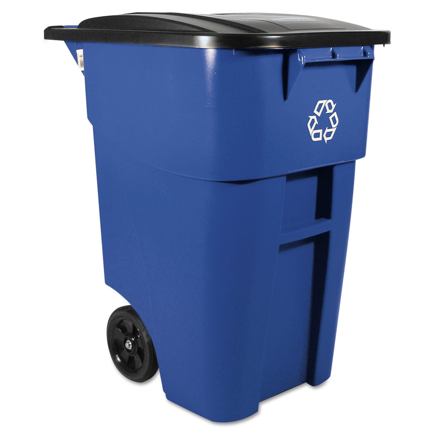Rubbermaid Commercial Products BRUTE Rollout Heavy-Duty Wheeled Recycling Can/Bin, 50-Gallon, Blue Recycling, for Restaurants/Hospitals/Offices/Warehouses/Garage