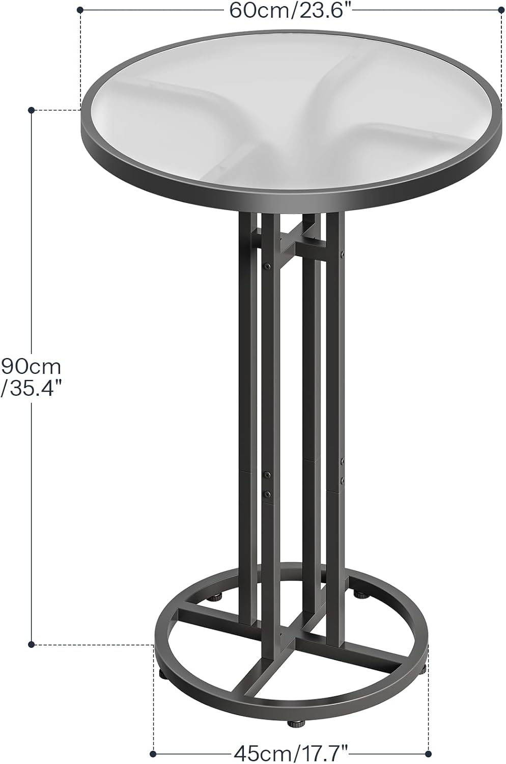 HOOBRO Bar Table, 23.6-Inch Round Pub Table, Frosted Glass Cocktail Table with Sturdy Iron Frame & Adjustable Feet, Modern Minimalist Small Coffee for Home Bar, Kitchen, Living Room, Black BK96BT01