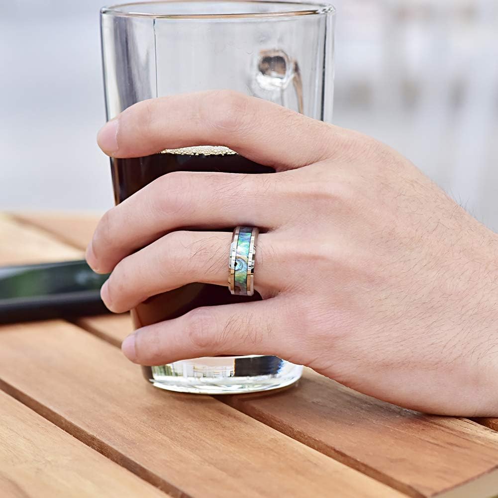 Vakki 8mm Tungsten Wedding Ring for Women Natural Abalone Shell/Mother of Pearl/Lapis Lazuli Inlay Promise Ring Beveled Edge Comfort Fit Size 6-14