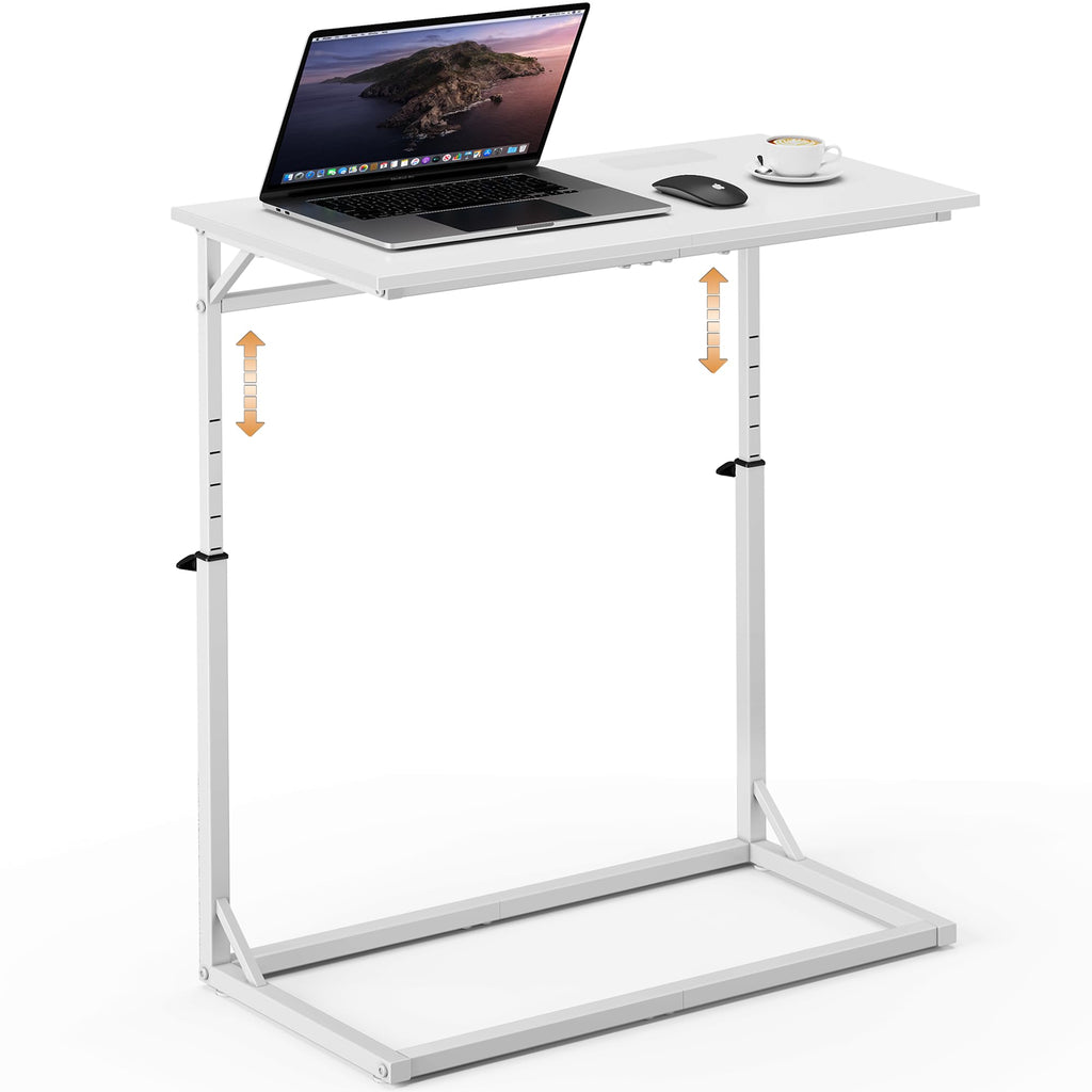 Vagusicc C Shaped End Table, 33"Tall Side Table for Couch, C-Table Sofa Table Adjustable Height Side Table, Large Surface Slide Under Couch Table, Coffee Table TV Tray for Living Room, Bedroom, Black