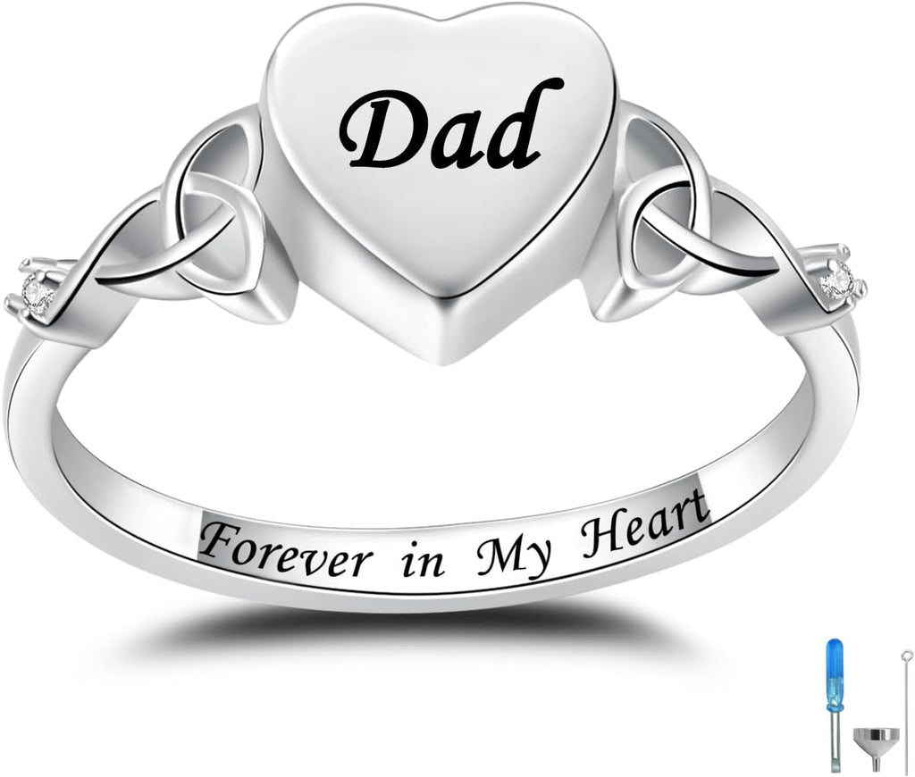 Heart Cremation Ring for Ashes: 925 Sterling Silver Forever in My Heart Carved Urn Keepake Rings Memorial Jewelry for Women Men