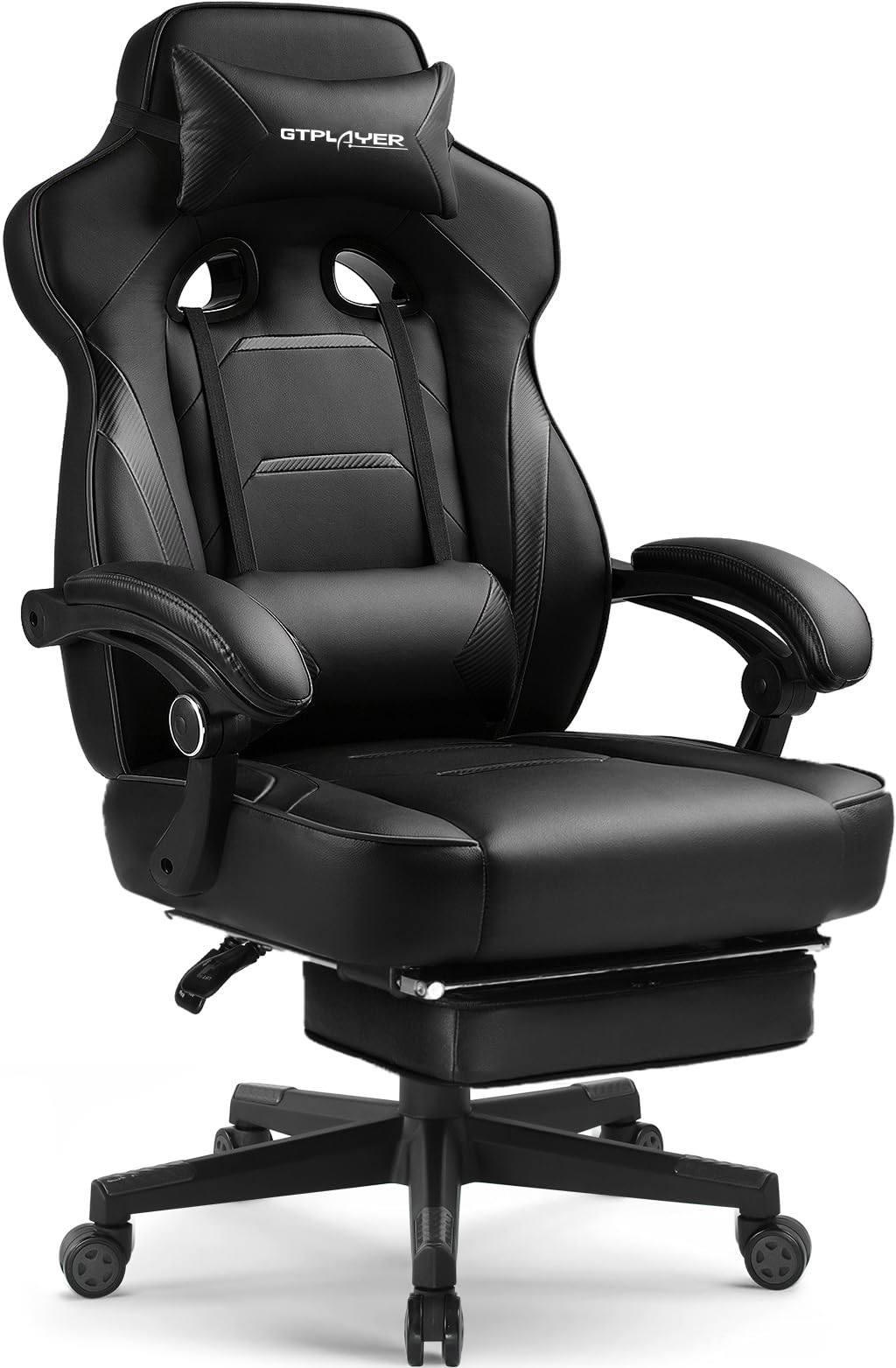 GTPLAYER Gaming Chair with Footrest, Big and Tall Computer Game Chair 350lb Racing Style, Ergonomic High Back Lumbar Support and Recliner, Moon Gray