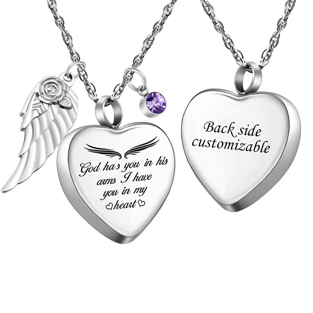 Dletay Heart Urn Necklace for Ashes with 12 Birthstones Cremation Jewelry for Ashes -Your Wings Were Ready My Heart Was Not