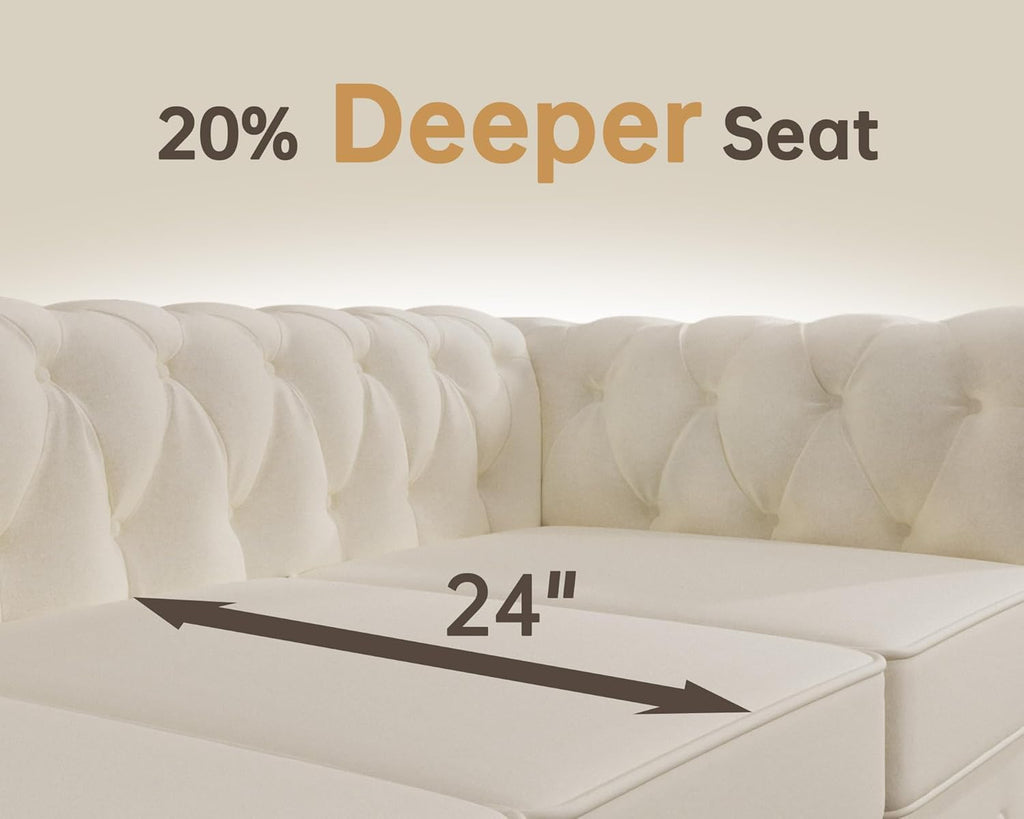 Morden Fort Classic Chesterfield Sofa Set 82'', Tufted Sofa Couch Set with Solid Wood Legs Thick Cushion, Pet-Friendly 3-Seater Sofas Couches for Living Room Bedroom Apartment - Velvet Beige