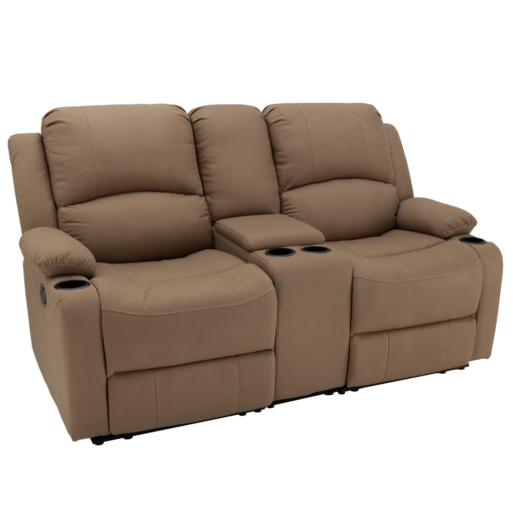 67" Wall Hugger Reclining | RV Theater Seats | Double Recliner RV Sofa & Console | RV Couch | RV Theater Seating | RV Furniture (Manual, Chocolate)
