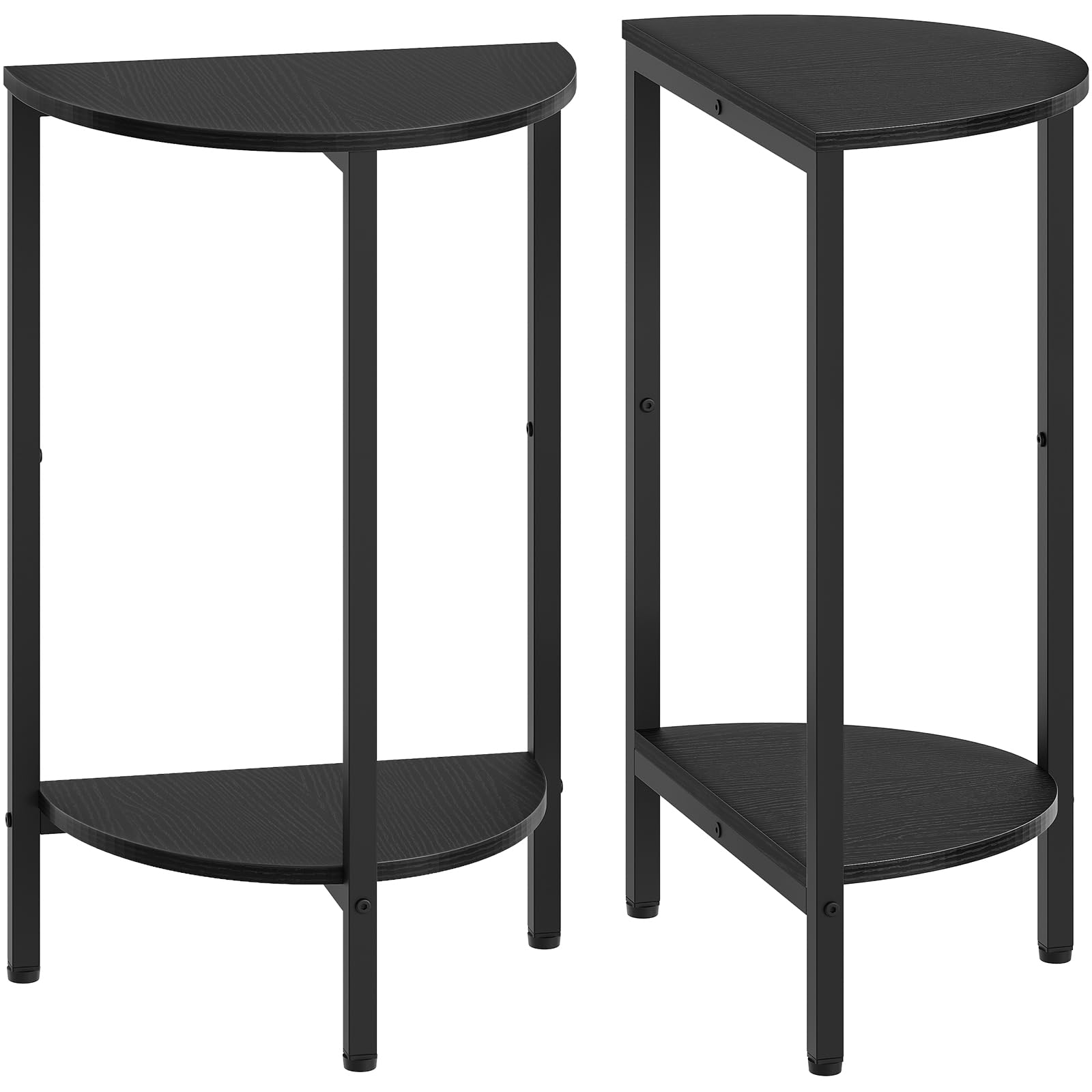 End Tables Set of 2, 23.6" Half Round Coffee Tables, Half Moon Table, 2-Tier Nightstands with Open Shelves, Entryway Table for Living Room, Bedroom, Rustic Brown KF02BR