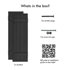 Pontiac Trail Board & Batten Vinyl Shutters (1 Pair) | 14.5"x31" (4-Board) - Black Cosmos/Paintable | Exterior Window Shutters | Includes Mounting Hardware | Simple Installation | Made in US