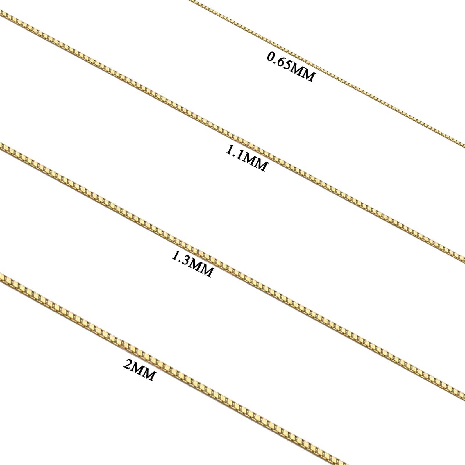 DIFINES 14k ægte gulds solid 0,65 mm kasseled halskæde med hummerlås, ideel gave til kvinder eller mænd - 16"