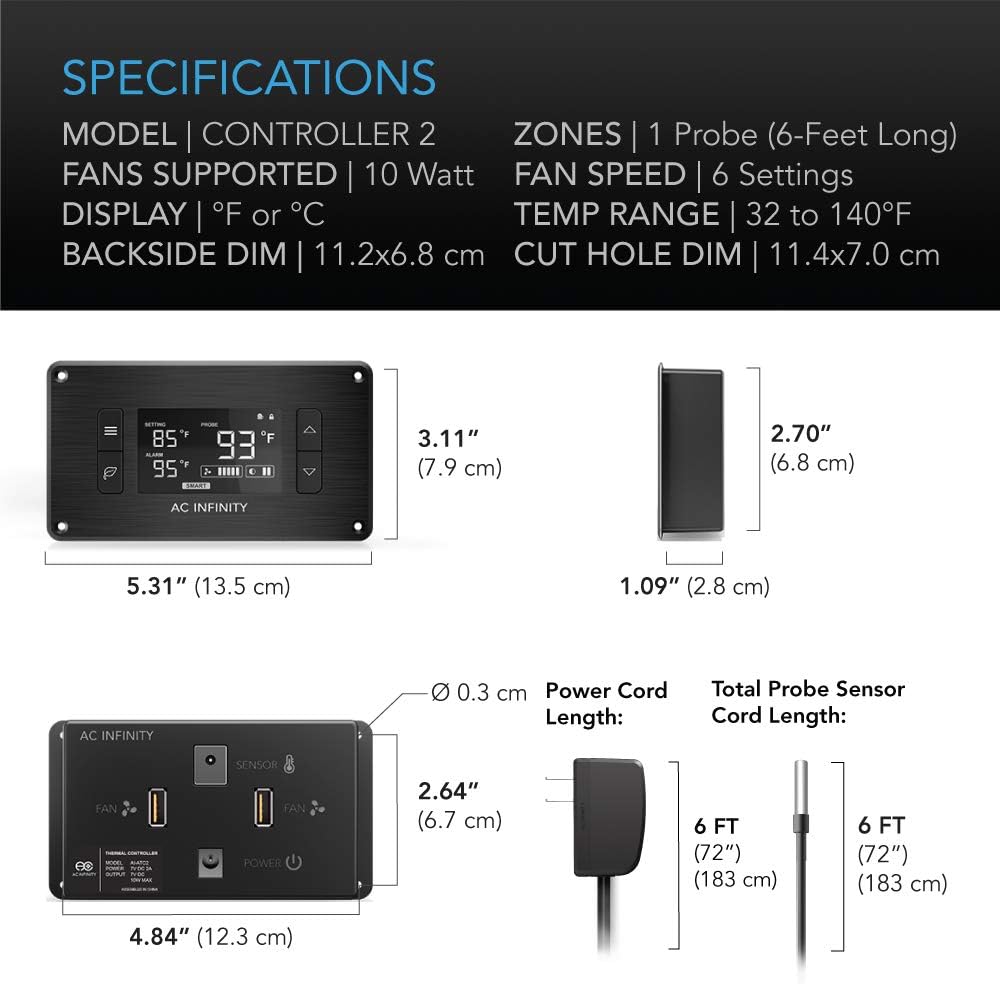 AC Infinity AIRPLATE T9, Quiet Cooling Fan System 18" with Thermostat Control, for Home Theater AV Cabinets