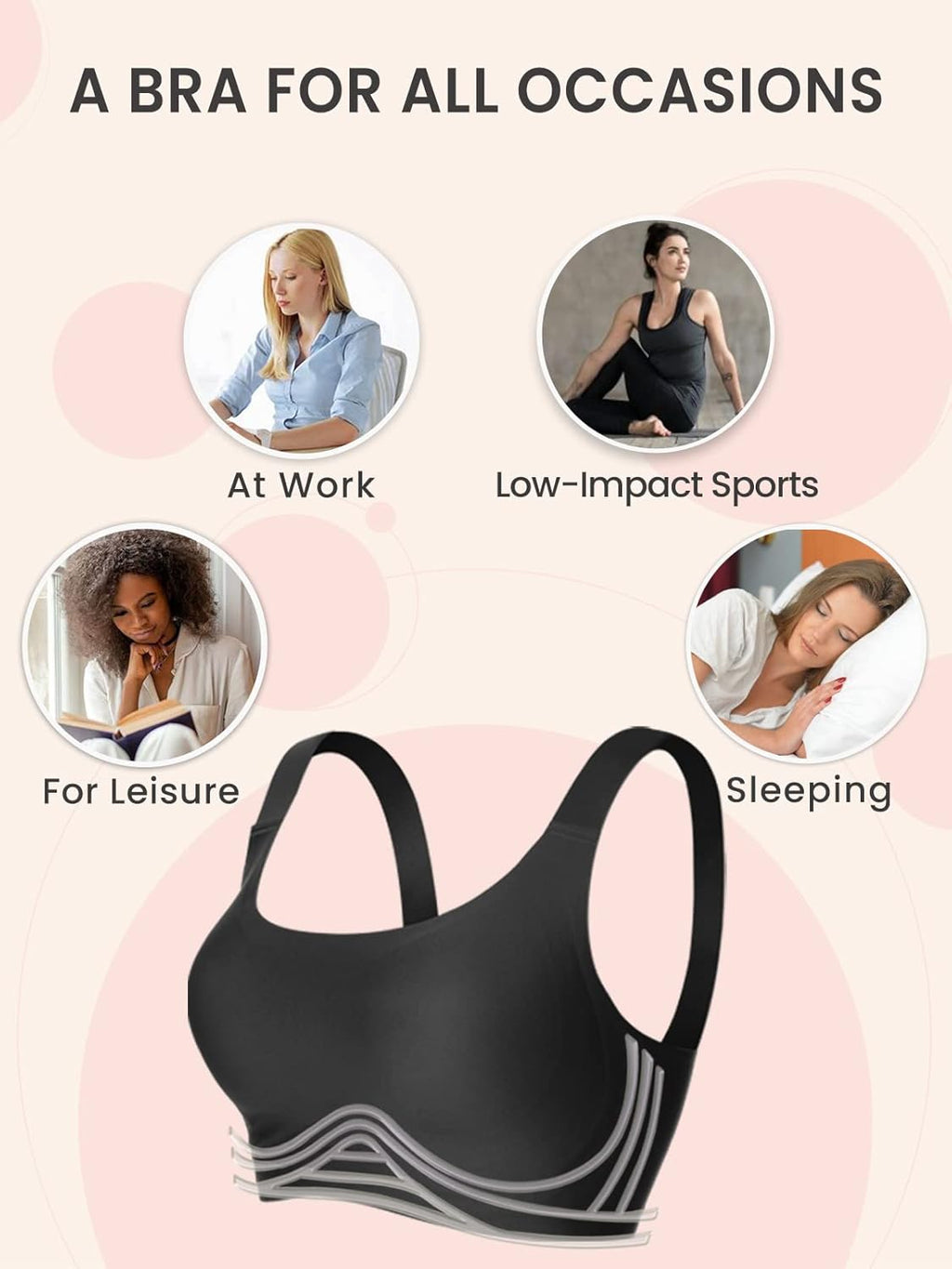 FORLEST Minimizer Bras for Women Full Coverage, Deep Cup Bra Hides Back Fat, Wireless Seamless Bras for Women No Underwire