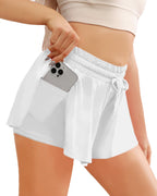 Wsirmet Flowy Shorts til kvinder Butterfly Shorts 2 i 1 atletiske trænings- og cykelshorts med lommer Hvid S