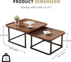 Square Nesting Coffee Table Set of 2, 23.6"+19.7" Nesting Tables,Small Square Coffee Table with Fluted,Center Table for Living Room Bedroom Office Balcony Yard (Walnut)