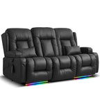 TUNYI Power Loveseat Recliner Sofa with Massage & Heat Home Theater Seating with Console Electric Recliner RV Sofa with USB/Outlet/Storage/Side Pocket/LED Light/Speaker (Brown, Loveseat)