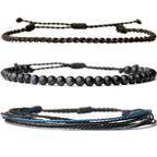 Handmade Natural Stone Beaded Healing Bracelet Gift for Men Adjustable Rope String Bracelet (Lava Rock, Adjustable)