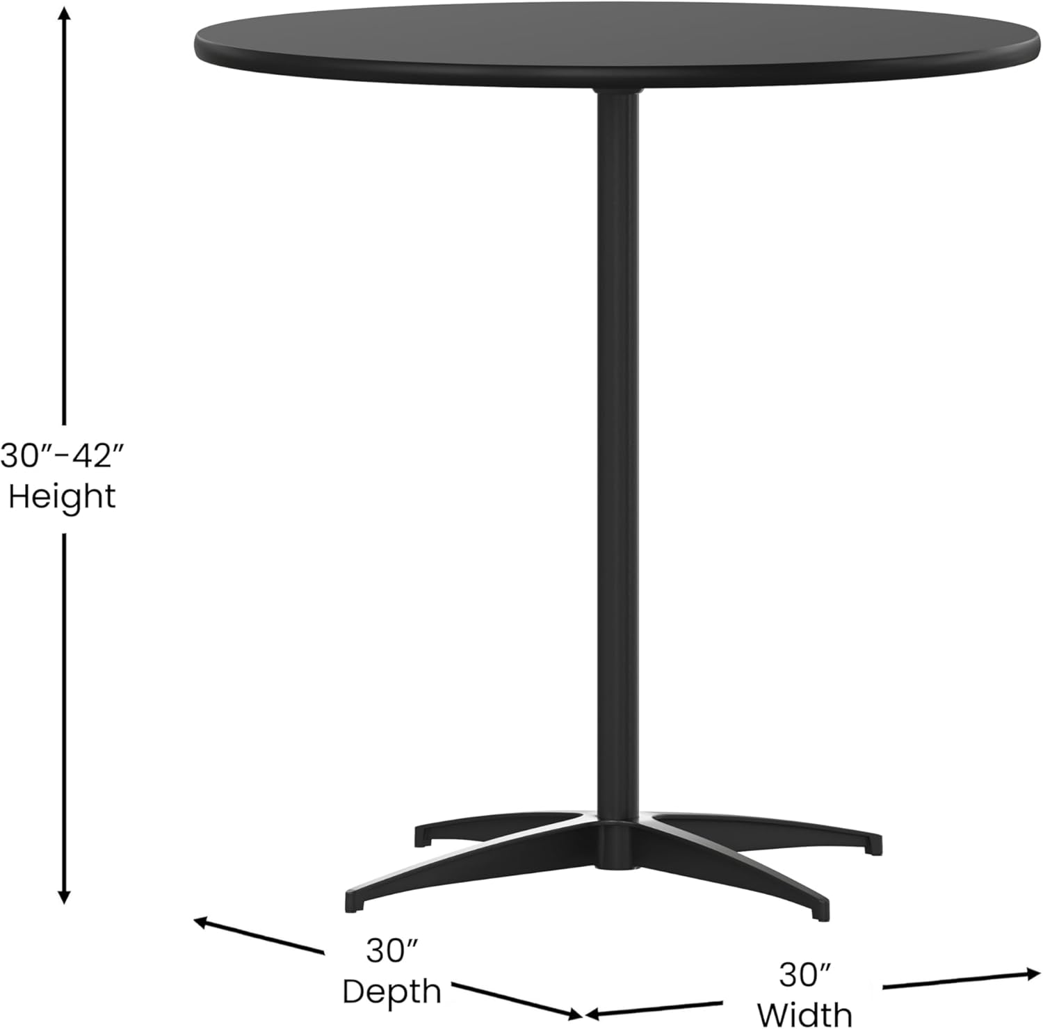 Flash Furniture Lars Black 30'' Round Wood Cocktail Table with 30'' and 42'' Columns
