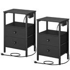 Nightstand Set 2, End Tables with Charging Station, Side Table with 2 Non-Woven Drawers, Bed Side Coffee Table for Small Spaces, Sofa, Dormitory, Living Room ET02L2BR