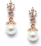 Mariell Pearl Drop Wedding Earrings, 8MM Ivory Shell Pearls, Cubic Zirconia Crystal and Pearl Earrings for Brides, Bridesmaid, Prom and Mother of the Bride