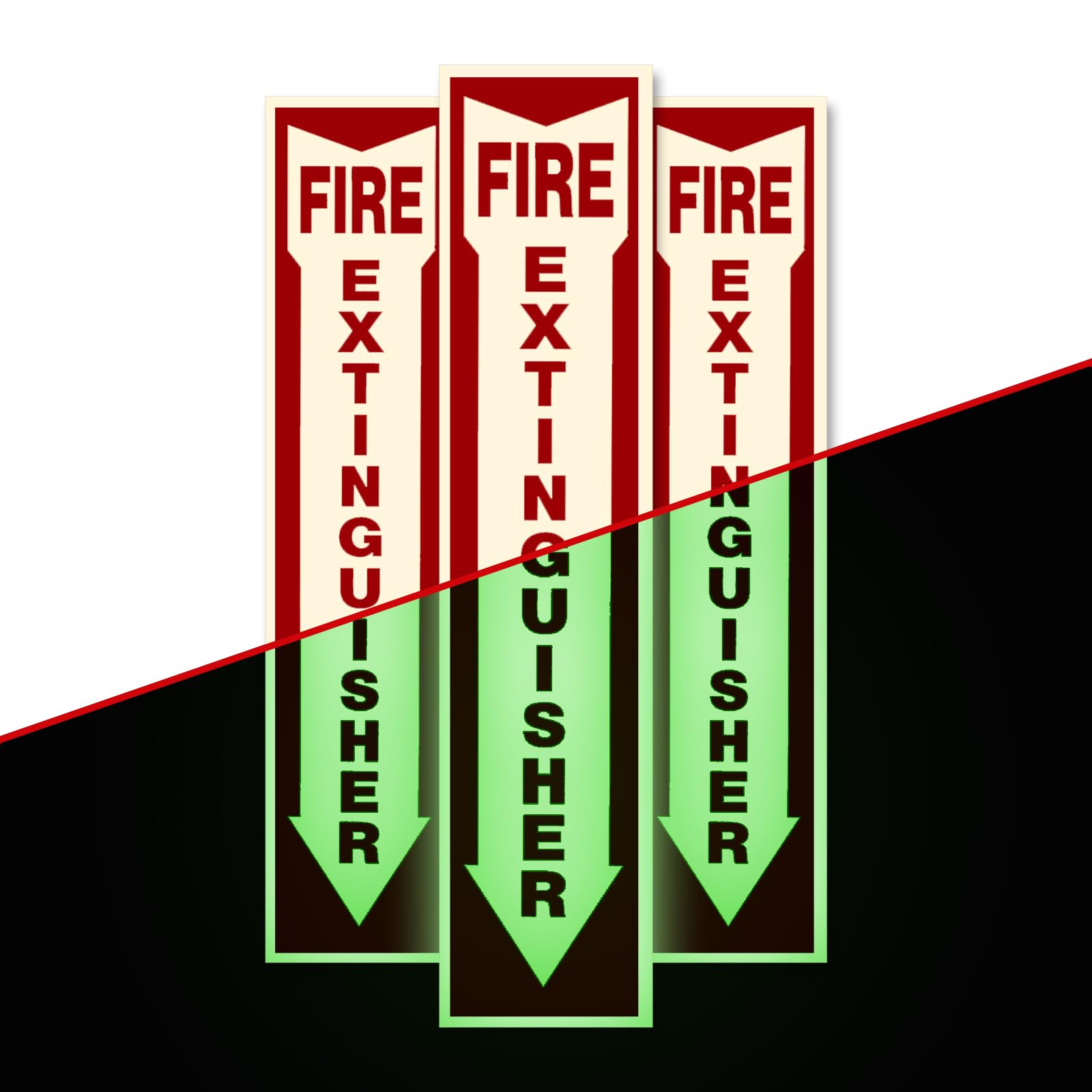 Fire Extinguisher Signs,Safety Sign Sticker glow in the dark 12 Pack 4" X 12" Durable Self Adhesive, Waterproof and UV Protected,for Home, Office or Boat