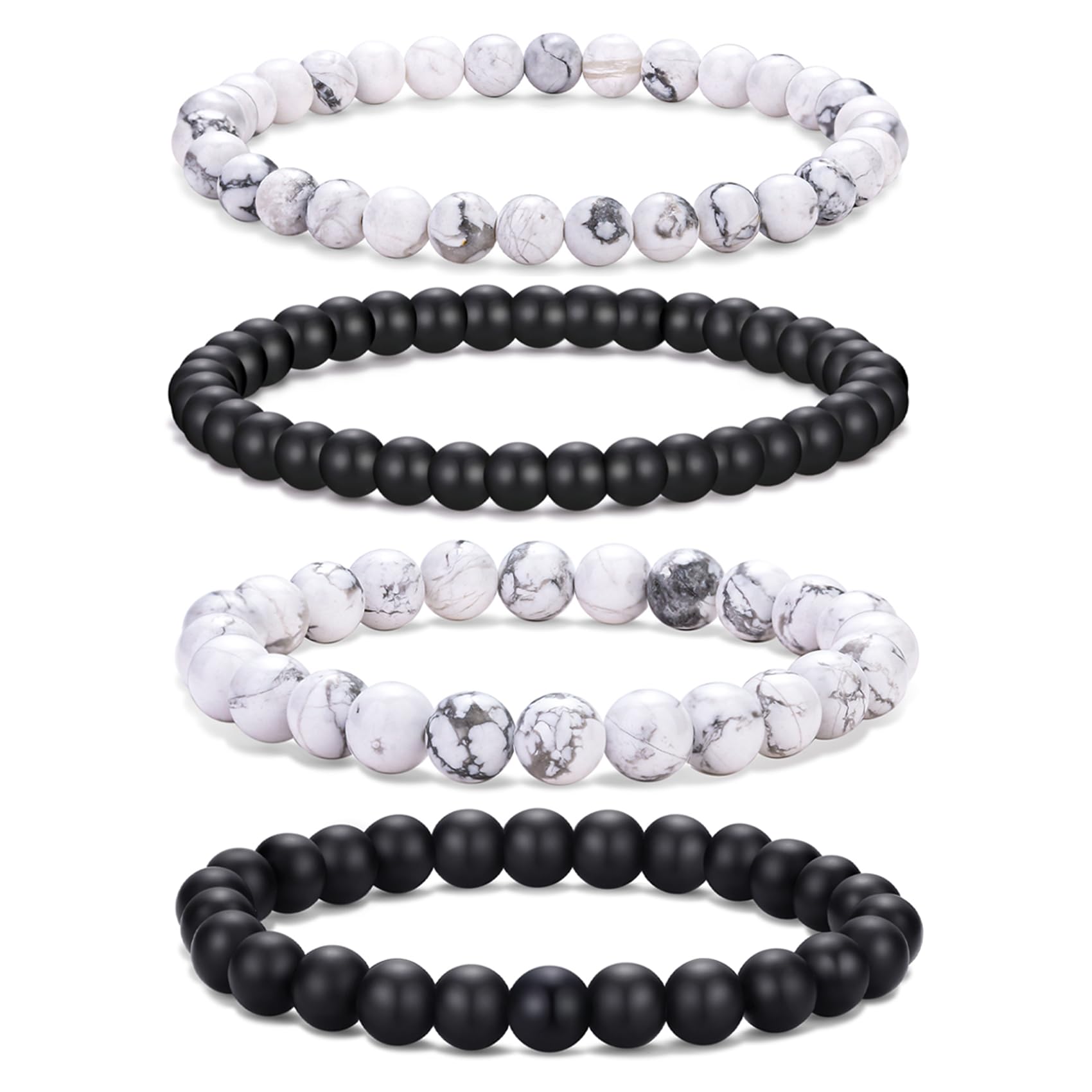 RANKEEF Mens Bead Bracelet Set - Adjustable Elastic Rope With 6&8MM Natural Stone Multi-Colored Beads - Tiger Eye Bracelets for Men - Gift