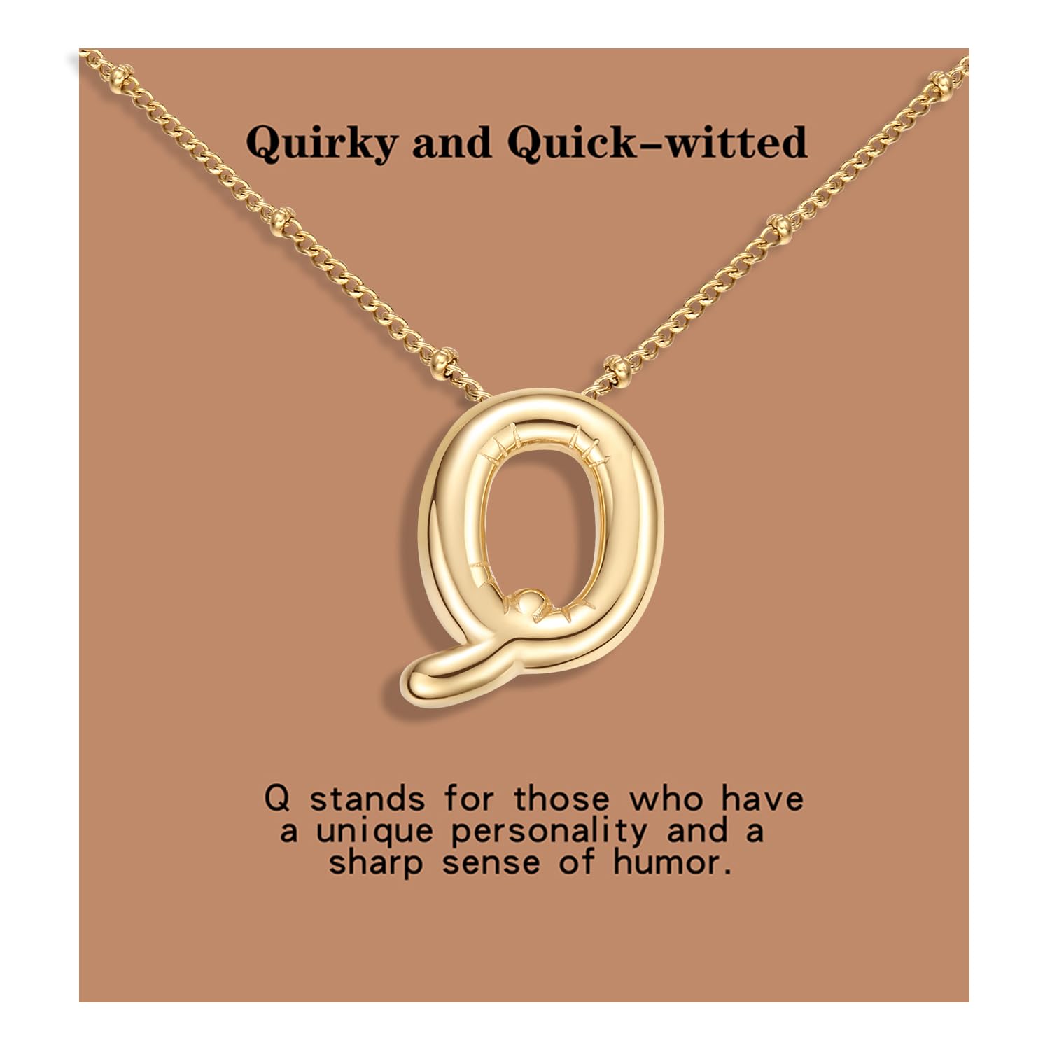 BOLAGTIER Bubble Letter Necklace Gold Plated Balloon Initial Chunky Bubble Alphabet Pendant Necklace Trendy Jewelry Gift for Women (Q, Gold)