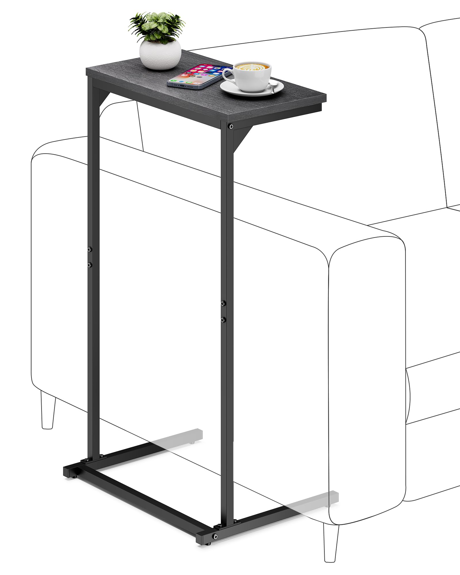 TUTOTAK C Shaped End Table, Small Side Table, Set of 2, 28.7 inch Tall Couch Table, Sofa Table, Living Room, Bed Room, Greige TB01BG0712