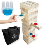 SWOOC Games - Giant Tower Party Game with Hidden Shots Holes & 60 Commands - Includes 60 Blocks, 104 Disposable Cups with Lids & Carrying Case - Tipsy Topple Game - 2.5ft - Grows to 5ft