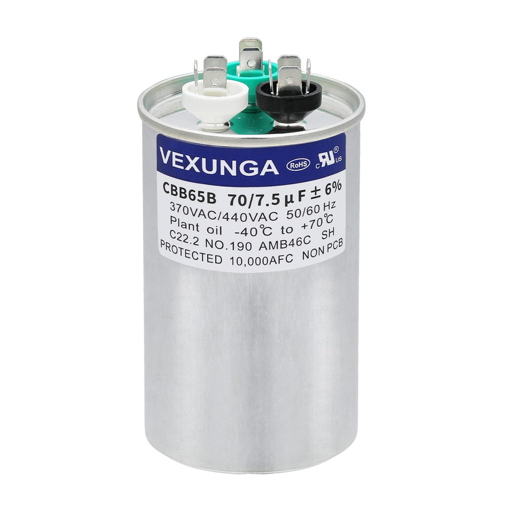 45/5 uF 45+5 MFD 370V or 440V Dual Run Start Round A/C Capacitor 45 5 uF 370 440 Volt VAC CBB65B Air Conditioner Capacitors for AC Unit Fan Motor Start or Heat Pump or Condenser Straight Cool